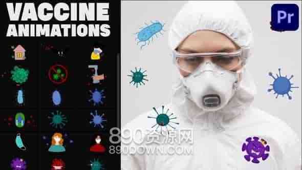 PR基本图形模板医疗防疫预防宣传病毒样本图标卡通动画