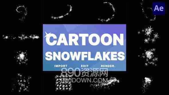 AE模板卡通雪花冬天降雪动画转场魔法布灵布灵光效合成特效