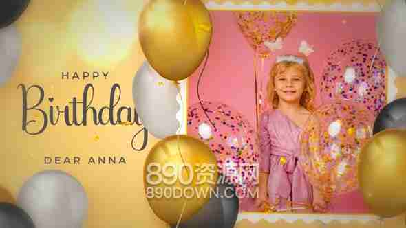 AE模板生日快乐庆祝视频金色气球相册幻灯片儿童节日祝福