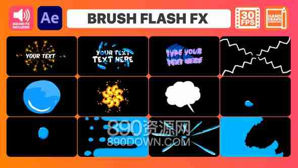 AE模板2D卡通手绘风格FLASH FX转场动画合成特效火焰液体元素