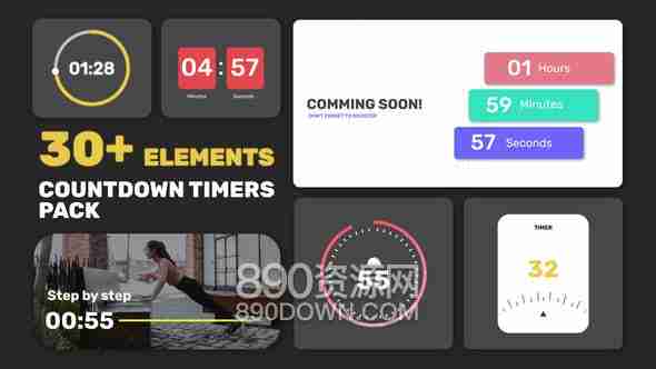 AE模板30+倒计时时间计时计数运动跑路烹饪文字标题模板文本动画UI排版Countdown Timers Pack