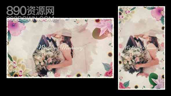 AE模板唯美花卉图案婚礼相册情人节纪念照片光斑水墨风幻灯片制作