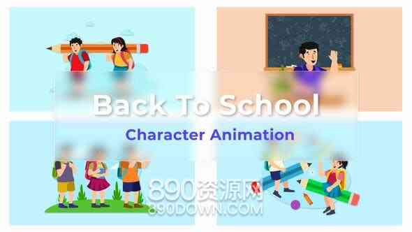AE模板卡通MG动画小学初中学校教育机构宣传返校季场景