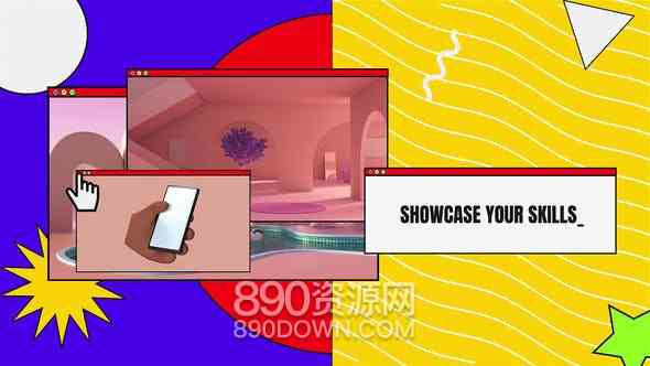 AE模板个性孟菲斯风格卡通图形配色视频相册幻灯片制作电脑窗口鼠标元素