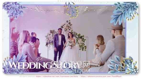 AE模板淡蓝色优雅唯美的婚礼相册视频幻灯片制作